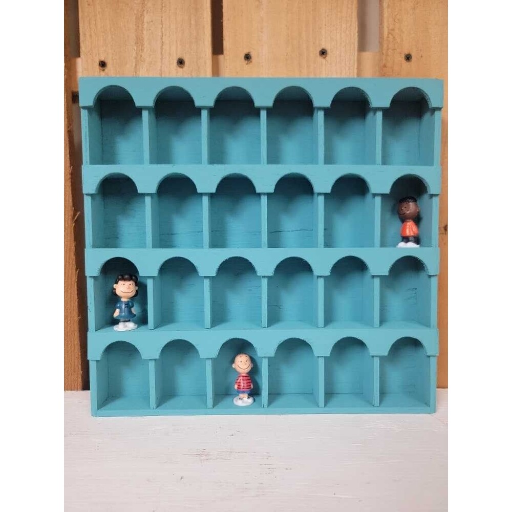 Teal Arched 24 Cubby Display Shelf Wooden Collectible Storage Organizer Shelf